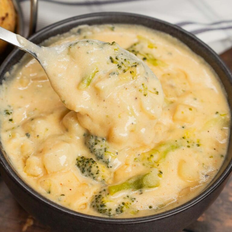 Broccoli Potato Soup is a hearty soup recipe loaded with diced hash brown potatoes, broccoli florets, cheddar cheese and instant mashed potatoes.