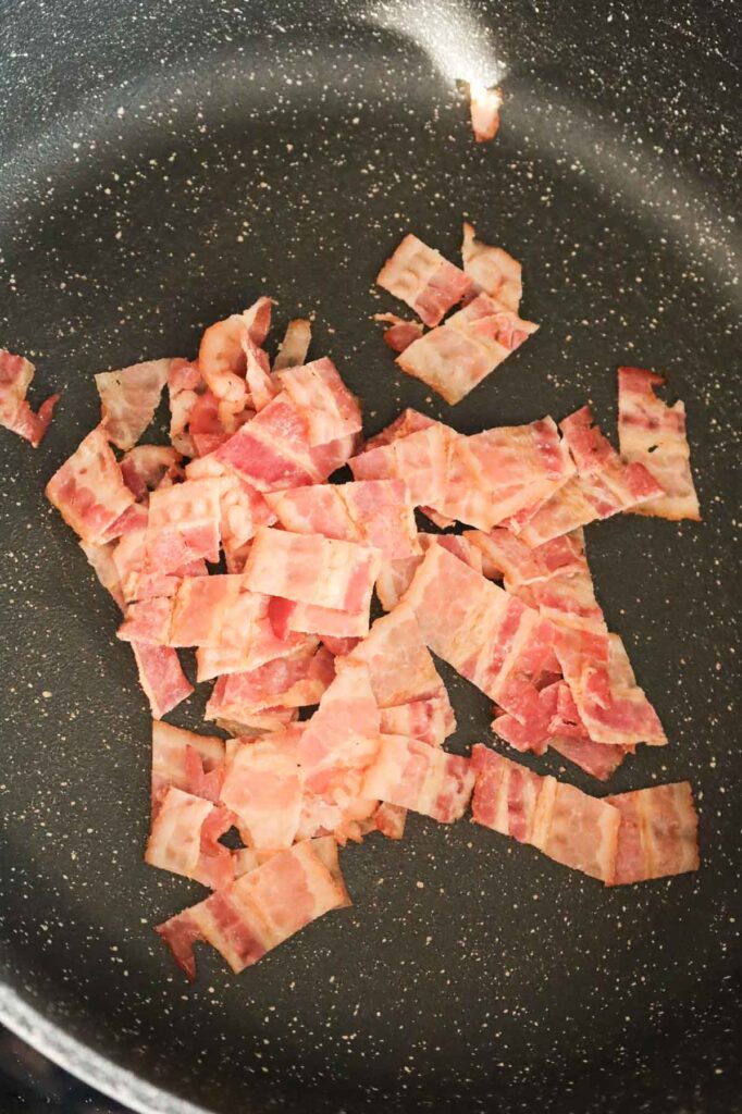 bacon pieces in a skillet