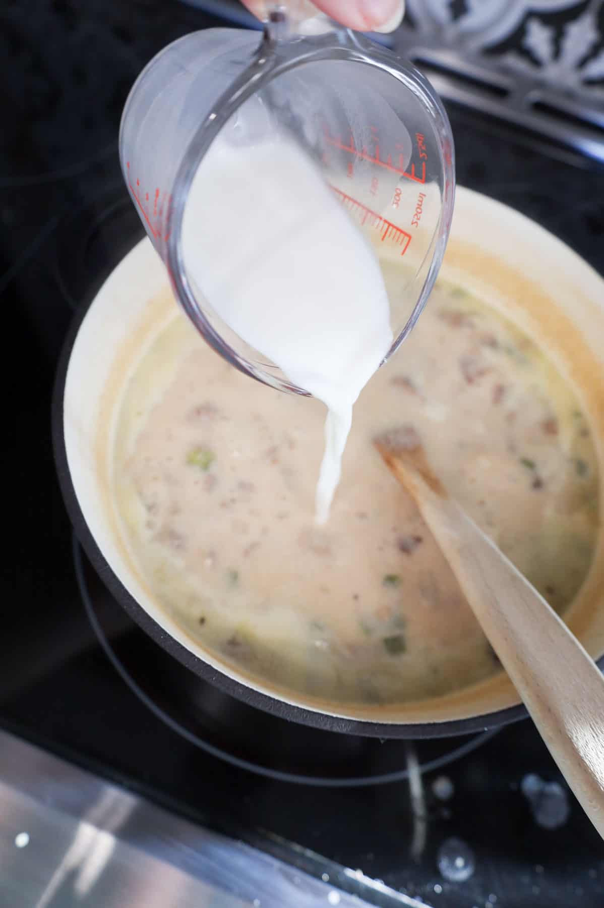 cornstarch slurry stirred into philly cheese steak soup