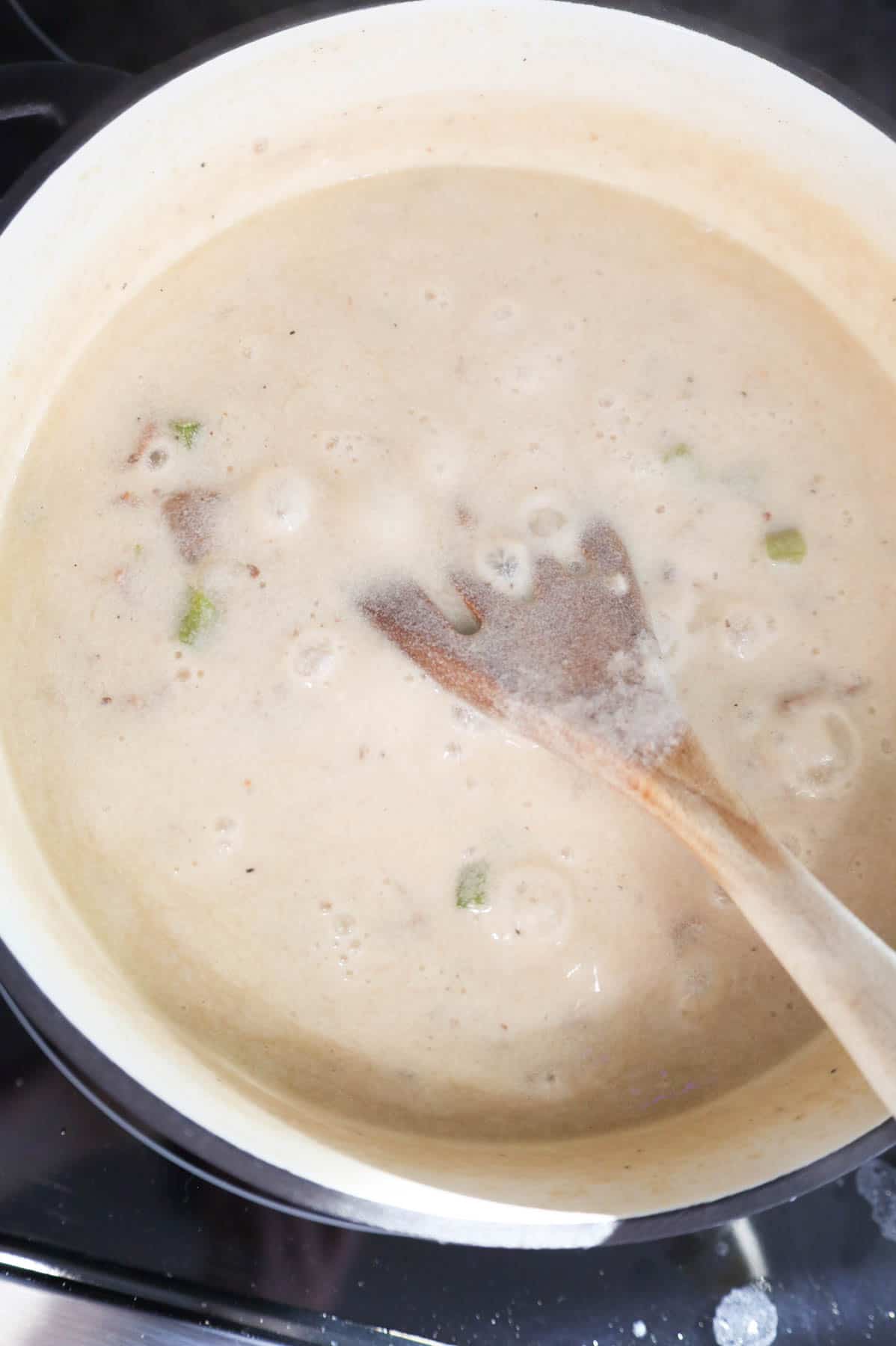 boiling roast beef soup with cornstarch added