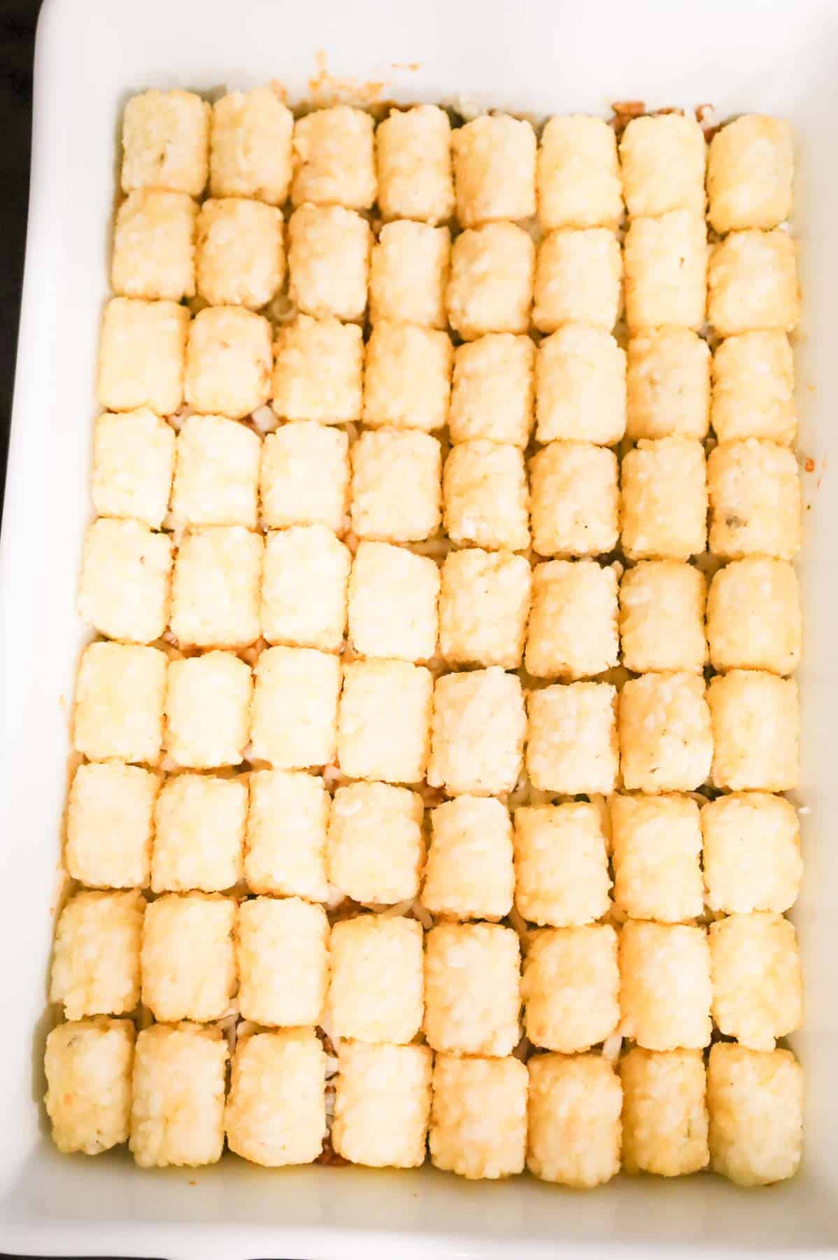 tater tot casserole before baking