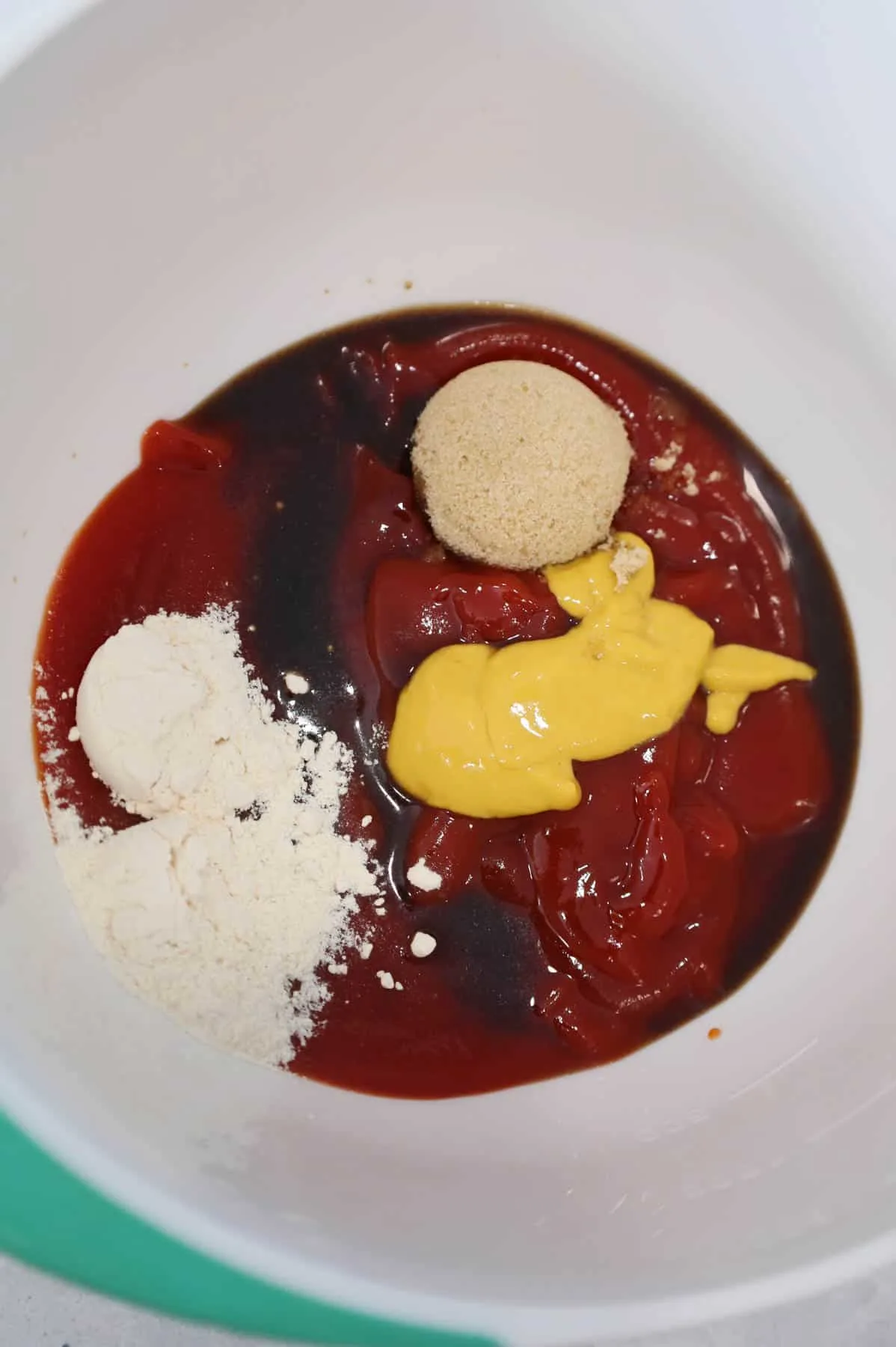 ketchup, onion powder, brown sugar, Worcestershire and mustard in a mixing bowl