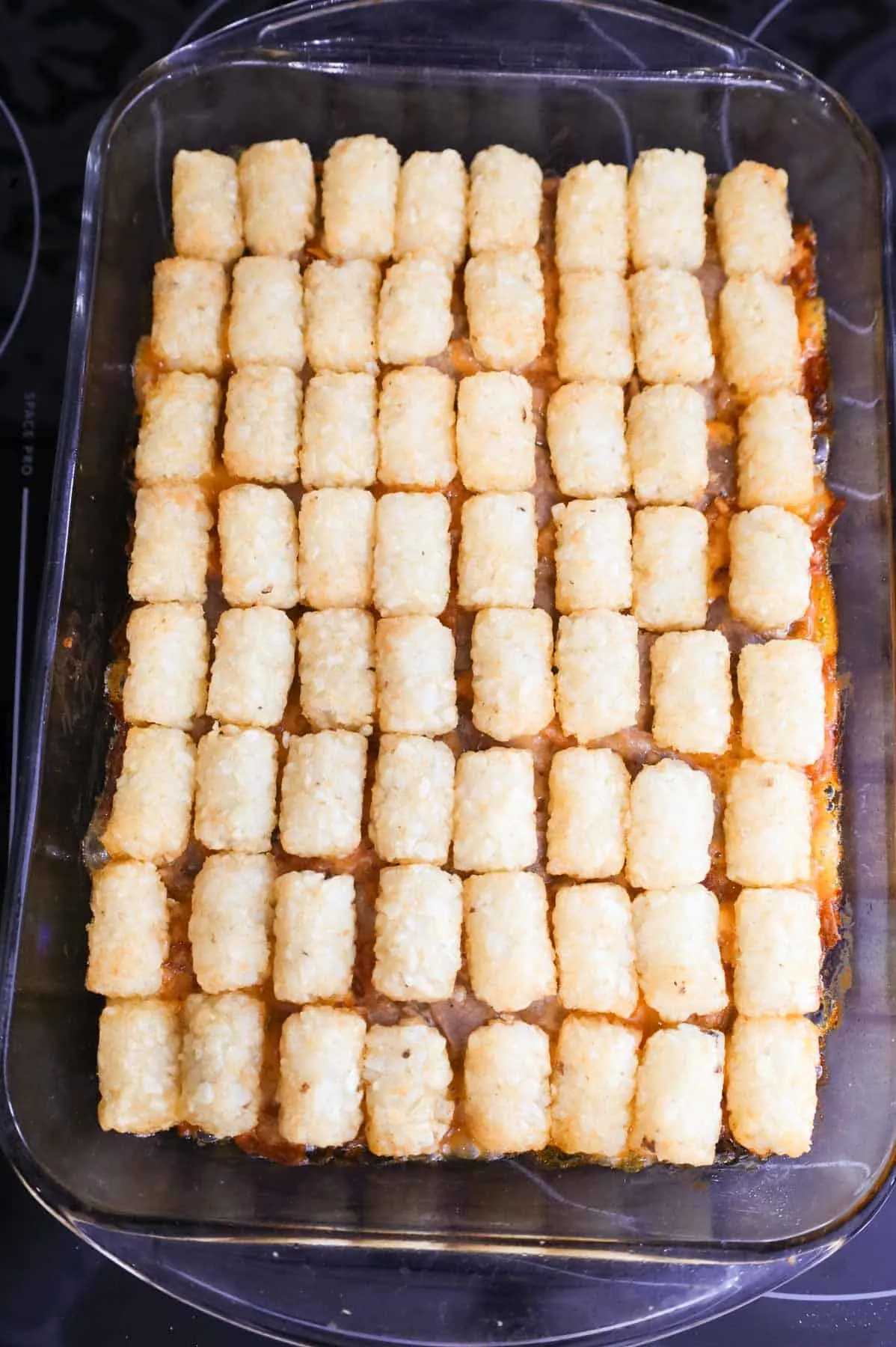 tater tot casserole after partially baking