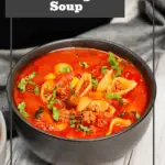 Italian Hamburger Soup is a hearty ground beef soup recipe loaded with mixed frozen veggies, diced tomatoes, Italian seasoning and small pasta shells all in a delicious tomato beef broth. Hamburger soup with pasta / hamburger soup with macaroni / hamburger tomato soup / easy soup recipe /