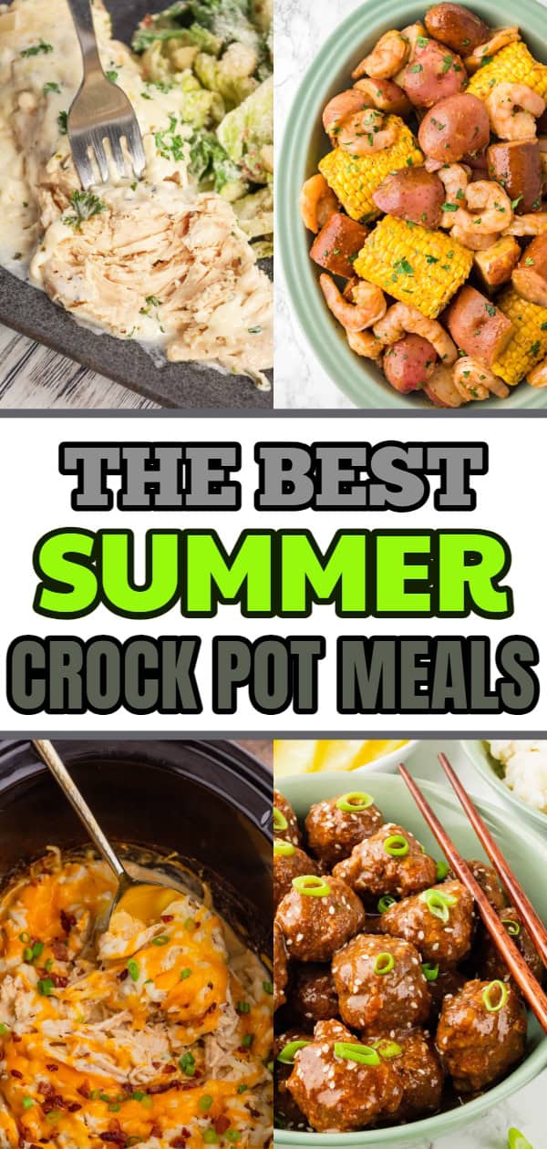 A variety of summer crock pot meals. Slow cooker dinner recipes including shrimp boil, crock pot chicken recipes, crock pot pasta recipes, crock pot pork chop recipes and crock pot beef recipes.