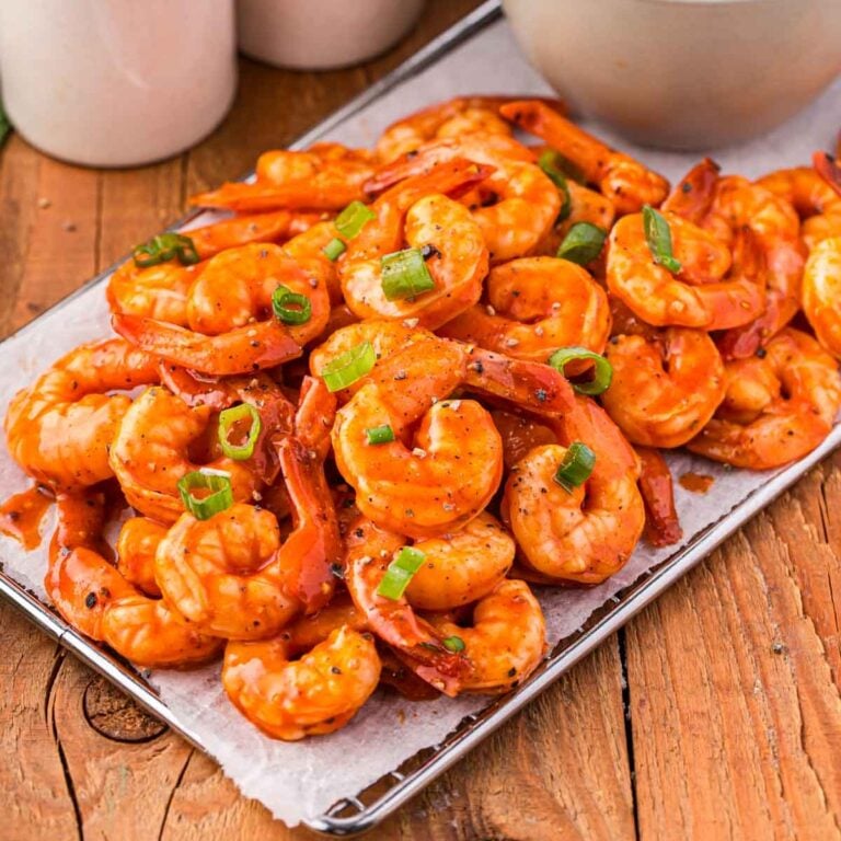 Buffalo Shrimp are a delicious appetizer or main dish recipe coated in a tasty hot sauce and seasoning mixture and then cooked to perfection in a skillet.