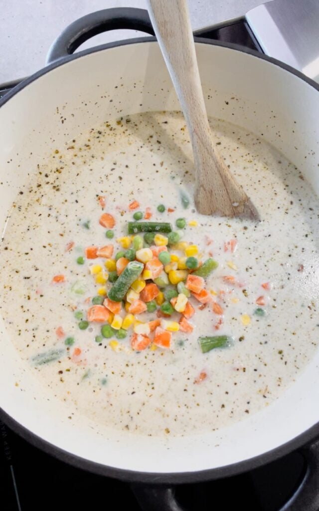 frozen mixed veggies added to cream soup mixture