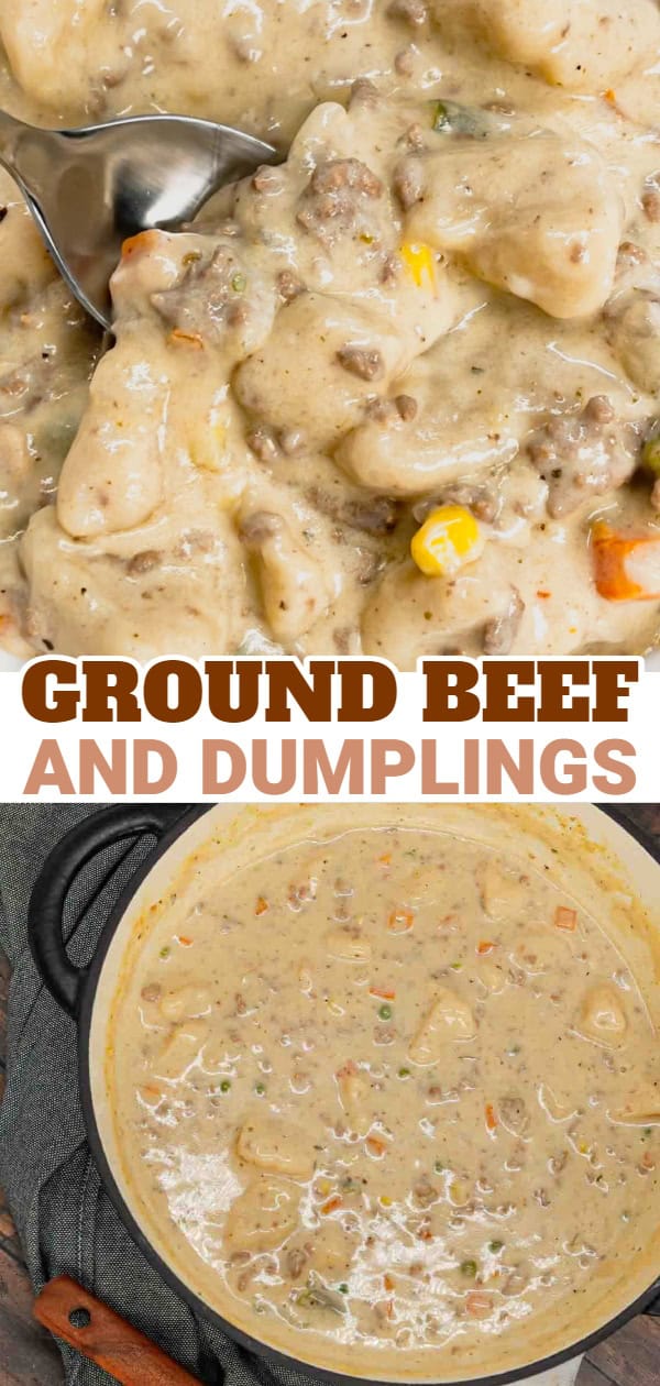 Ground Beef and Dumplings is a delicious comfort dish loaded with ground beef, mixed veggies and Pillsbury biscuit dumplings all cooked in a creamy and flavourful soup mixture.