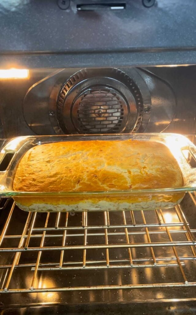cheddar bay ground beef cobbler baking until nicely browned in an oven