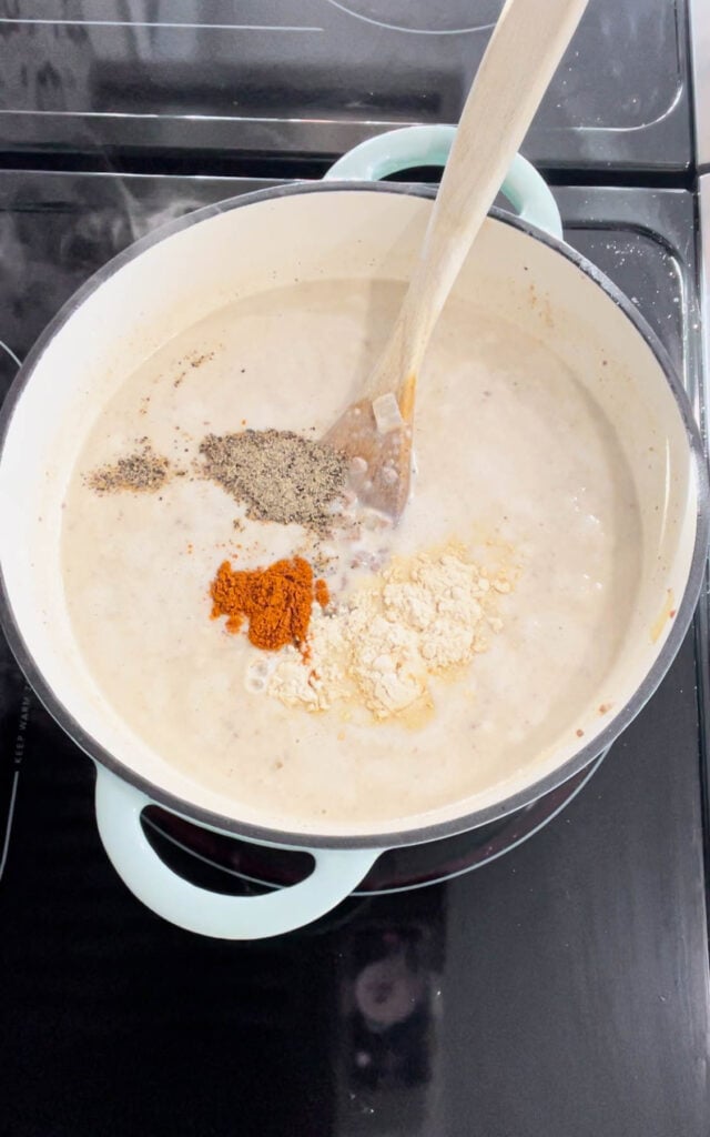 salt, pepper, paprika and onion powder added to cheeseburger macaroni soup