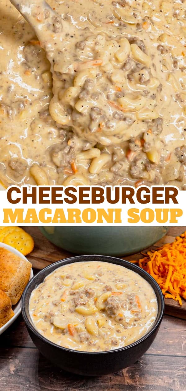 If you love the flavors of a classic cheeseburger, this creamy, cheesy Cheeseburger Macaroni Soup will become your new favorite comfort food—ready in just one pot and guaranteed to satisfy every craving! This hearty soup is loaded with ground beef, matchstick carrots, macaroni noodles, cheddar cheese, parmesan cheese, chicken broth and heavy cream.