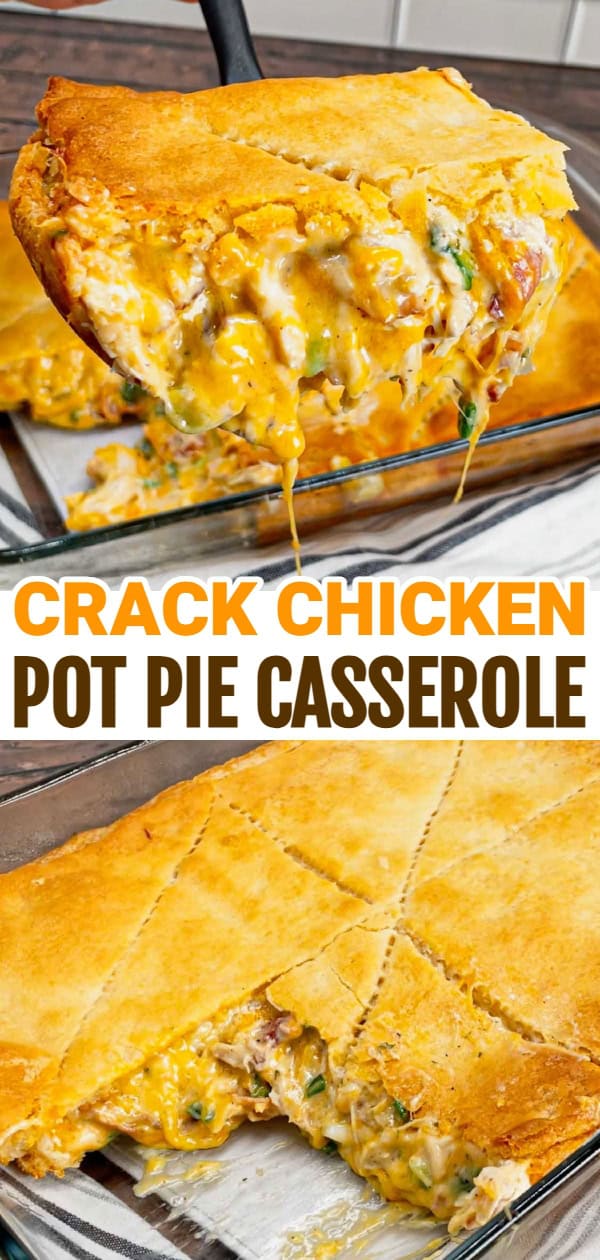Get ready to fall head over heels for this Crack Chicken Pot Pie with Crescent Rolls—where creamy, cheesy, bacon-packed goodness meets buttery, flaky perfection! This hearty dish is loaded with shredded rotisserie chicken, bacon, ranch seasoning, green onions and cheddar cheese all in a creamy sauce and baked between two layers of Pillsbury crescent rolls.