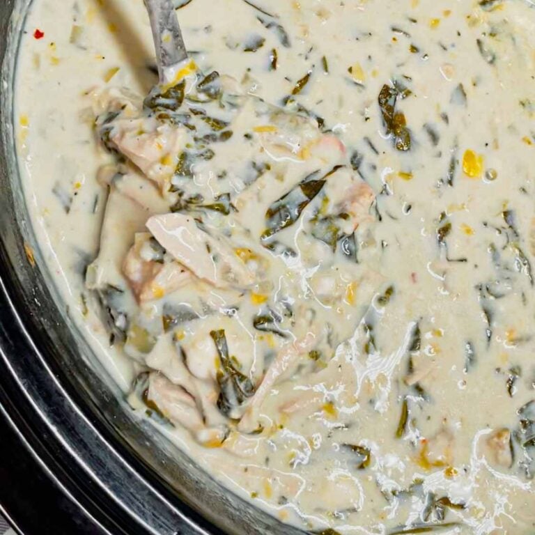 Transform your favorite dip into a hearty, creamy Crock Pot Chicken Spinach and Artichoke Soup that’s perfect for busy days and big appetites! This delicious slow cooker soup is loaded with chopped spinach, artichoke hearts, cream cheese, mozzarella, parmesan and shredded chicken breasts all in a creamy and flavourful broth.