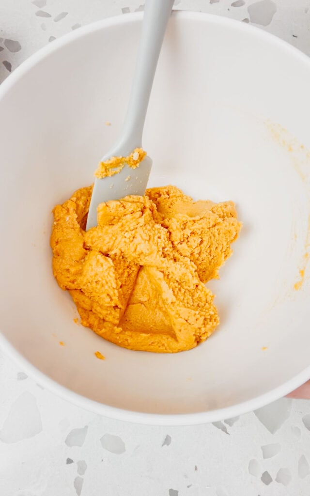 peanut butter cookie dough in a mixing bowl