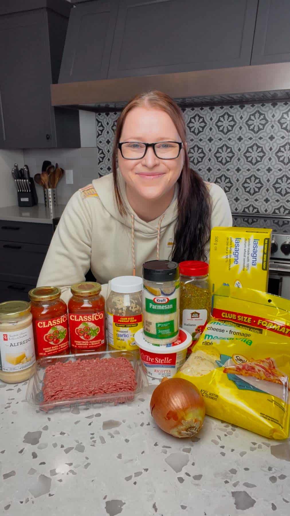 Crock Pot Lasagna Ingredients on the kitchen counter