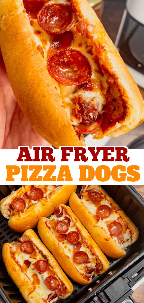 Air Fryer Pizza Dogs are a fun and easy recipe perfect for lunch or a quick weeknight dinner. These tasty hot dogs are loaded with pizza sauce, mozzarella cheese, pepperoni and bacon all air fried to crispy perfection.