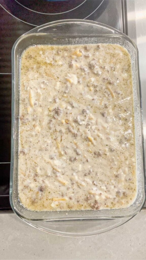 dump and bake alfredo in a baking dish before cooking