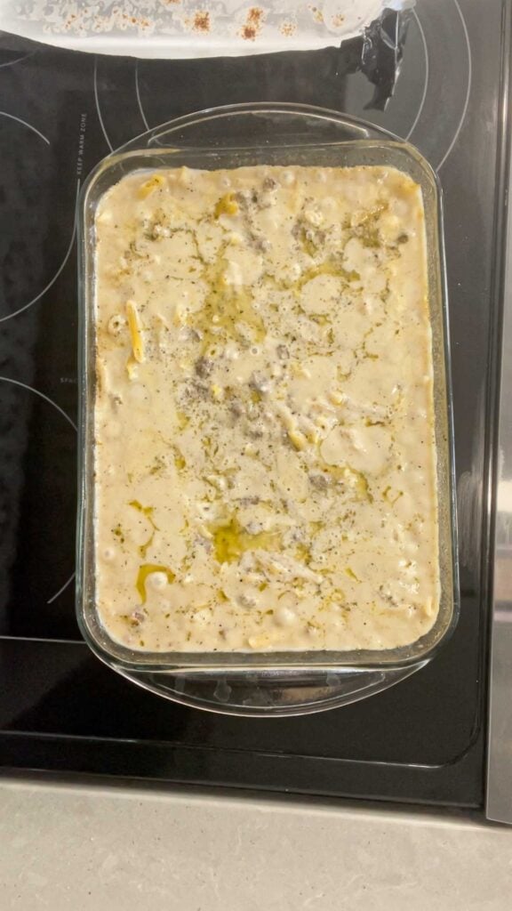 dump and bake ground beef alfredo after baking