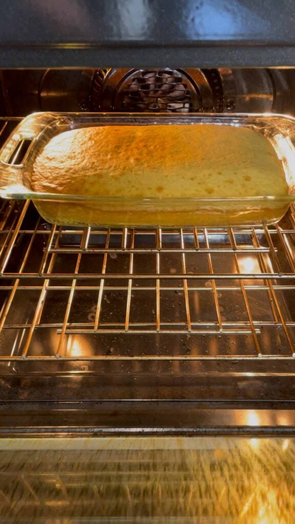 banana bread cake baking in the oven