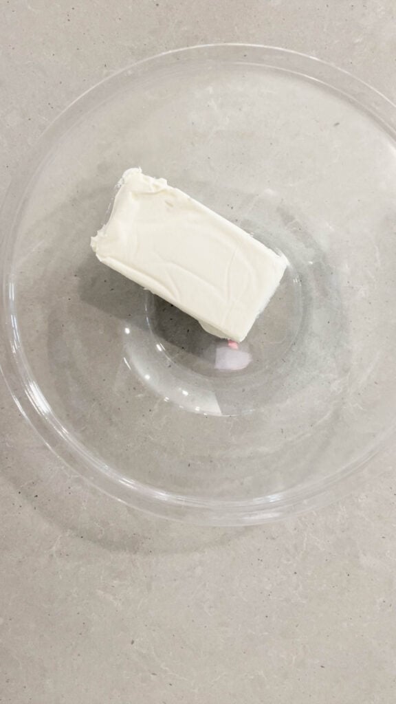 cream cheese in a mixing bowl