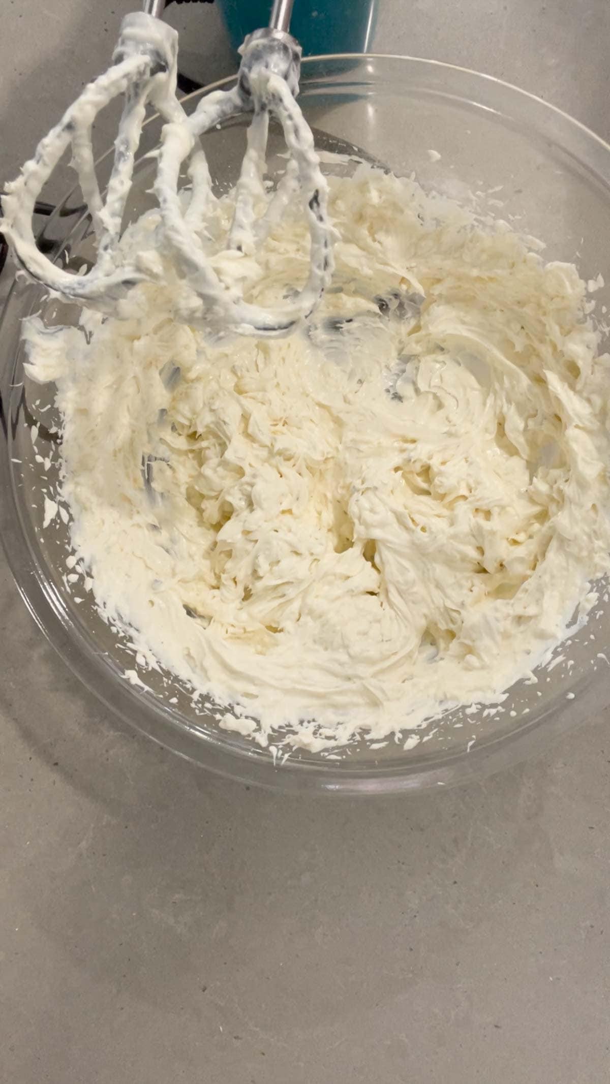 cream cheese, sour cream and ranch dressing mix mixture in a glass bowl