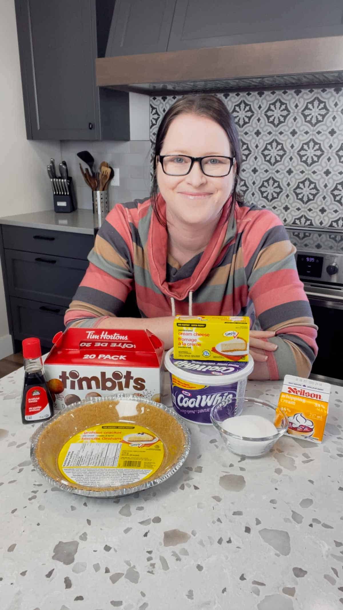 timbit cheesecake ingredients on the kitchen counter