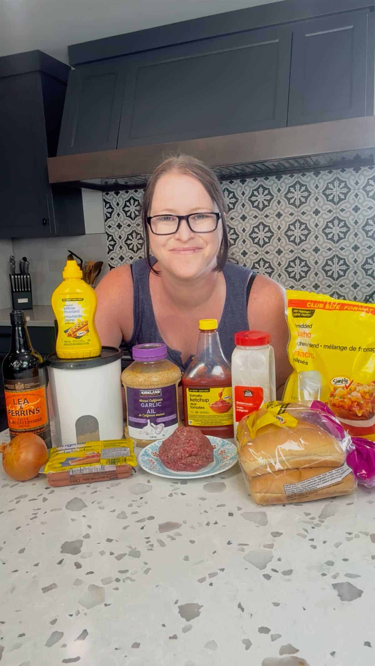 air fryer sloppy joe dogs ingredients on the kitchen counter