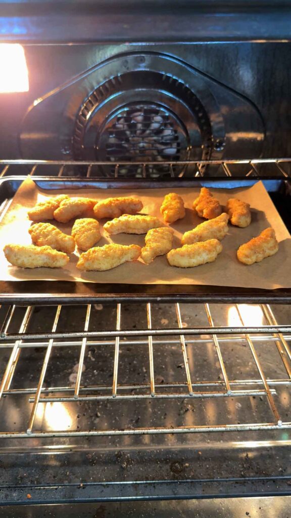 dino nuggets baking in the oven