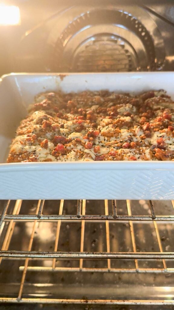 everything bacon cheesy hawaiian roll garlic bread in the oven