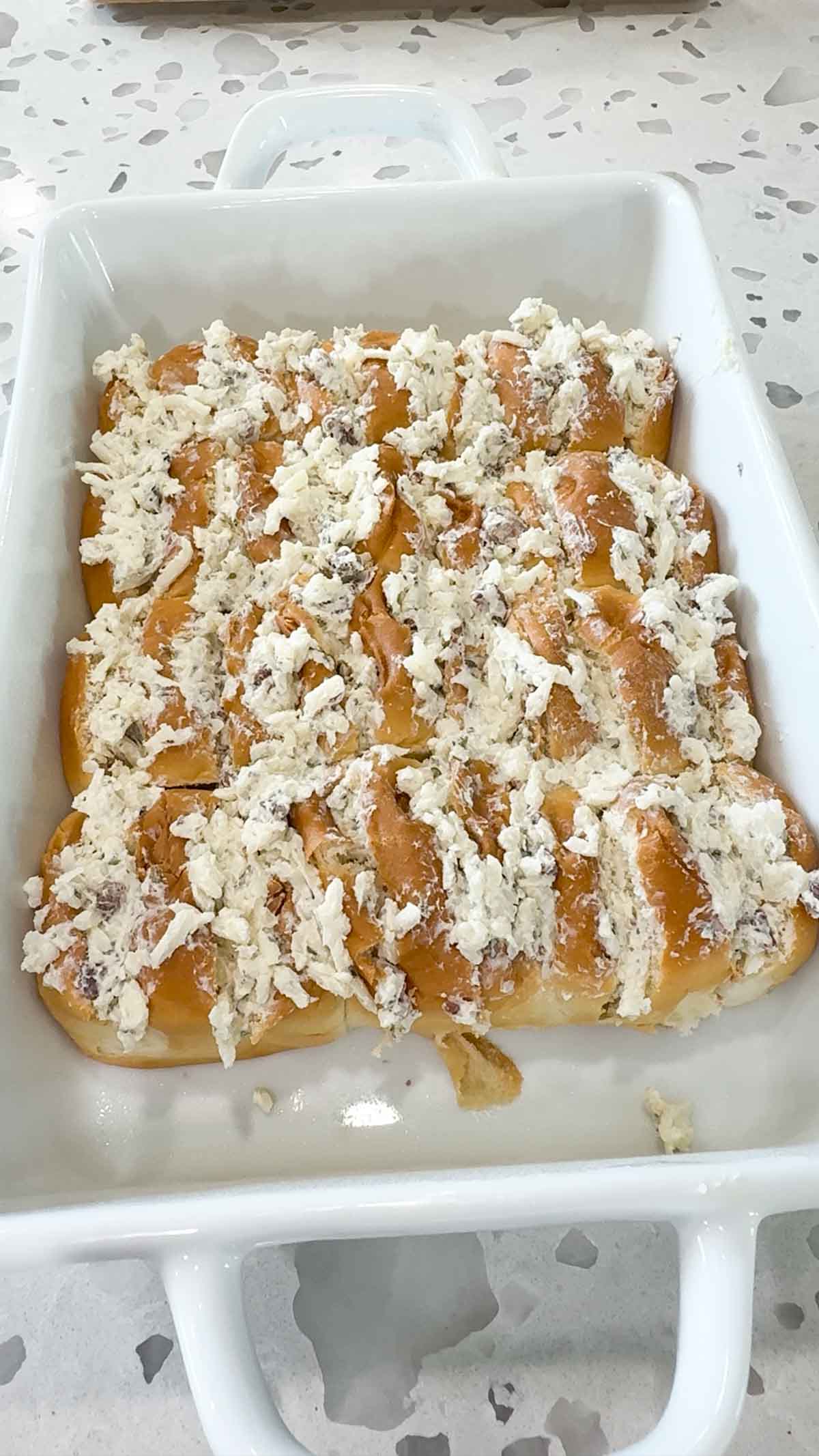 cream cheese and shredded mozzarella stuffed King's Hawaiian rolls