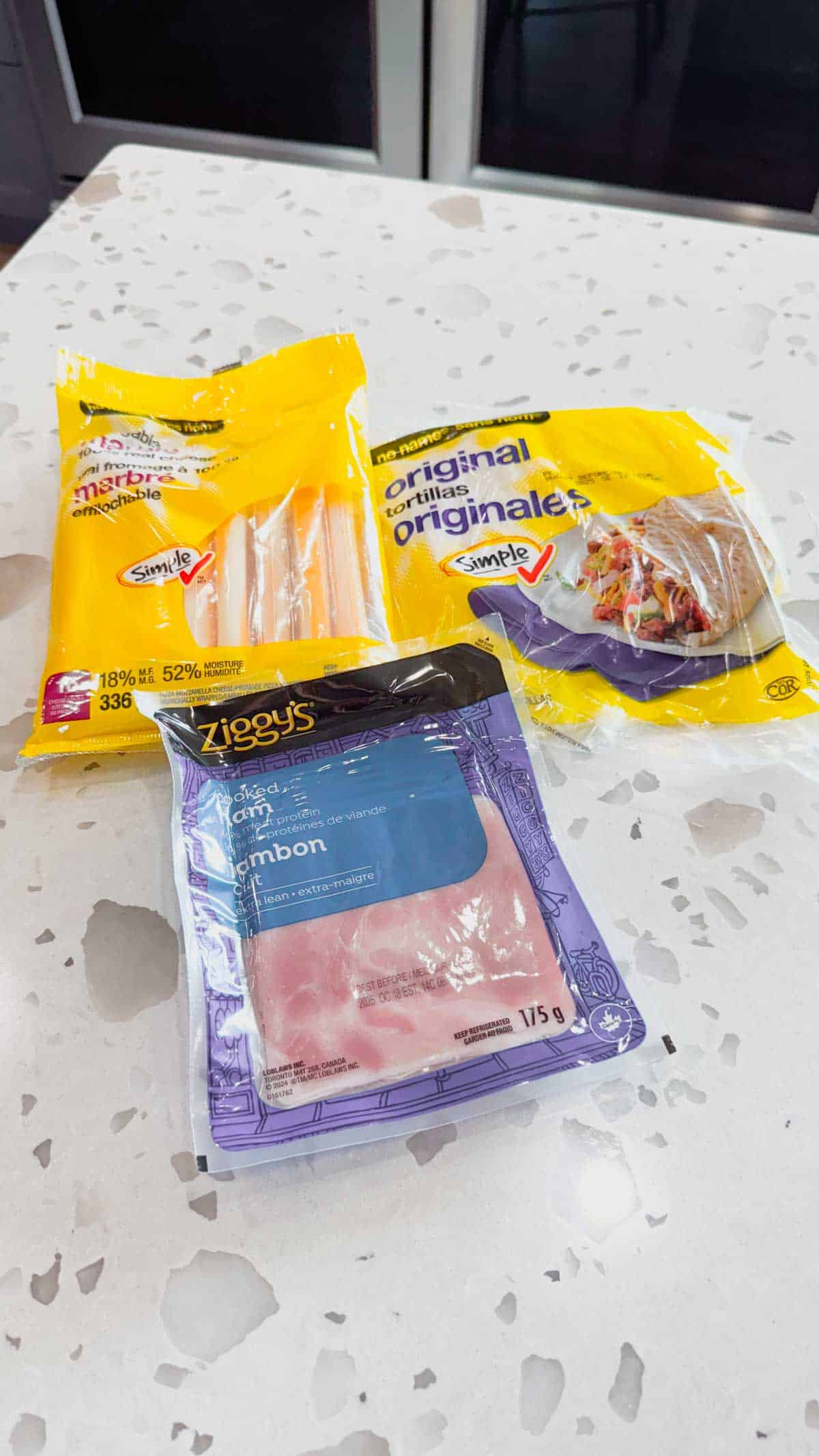ham and cheese stick ingredients on the kitchen counter