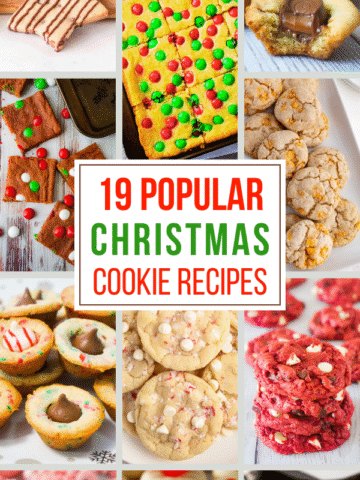 19 Popular Christmas Cookie Recipes to give you all your Christmas baking ideas. A variety of Christmas cookie bars, shortbread cookies, cookie cups and more!