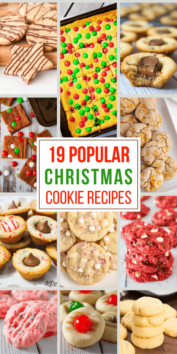 19 Popular Christmas Cookie Recipes to give you all your Christmas baking ideas. A variety of Christmas cookie bars, shortbread cookies, cookie cups and more!