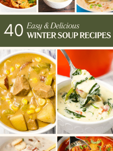 40 easy and delicious winter soup recipes. A variety of hearty soup recipes perfect for cold weather including hamburger soups, potato soups, thick and creamy soups, tomato based soups, chicken soups, noodle soups and more!
