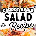 Carrot Apple Salad is a delicious and colourful salad loaded with sliced red and green apples, carrots, dried cranberries and mandarins all tossed in a vanilla yogurt and mayo dressing. This festive side dish is perfect for holiday dinners like Thanksgiving and Christmas as well as summer potlucks