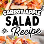 Carrot Apple Salad is a delicious and colourful salad loaded with sliced red and green apples, carrots, dried cranberries and mandarins all tossed in a vanilla yogurt and mayo dressing. This festive side dish is perfect for holiday dinners like Thanksgiving and Christmas as well as summer potlucks