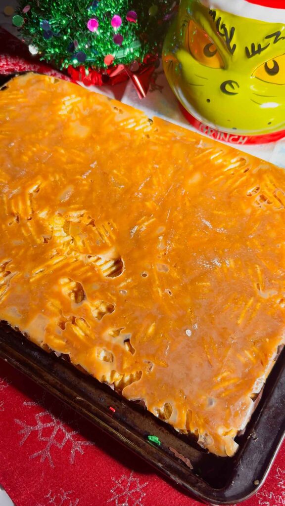 Christmas crack flipped over to peel back the foil