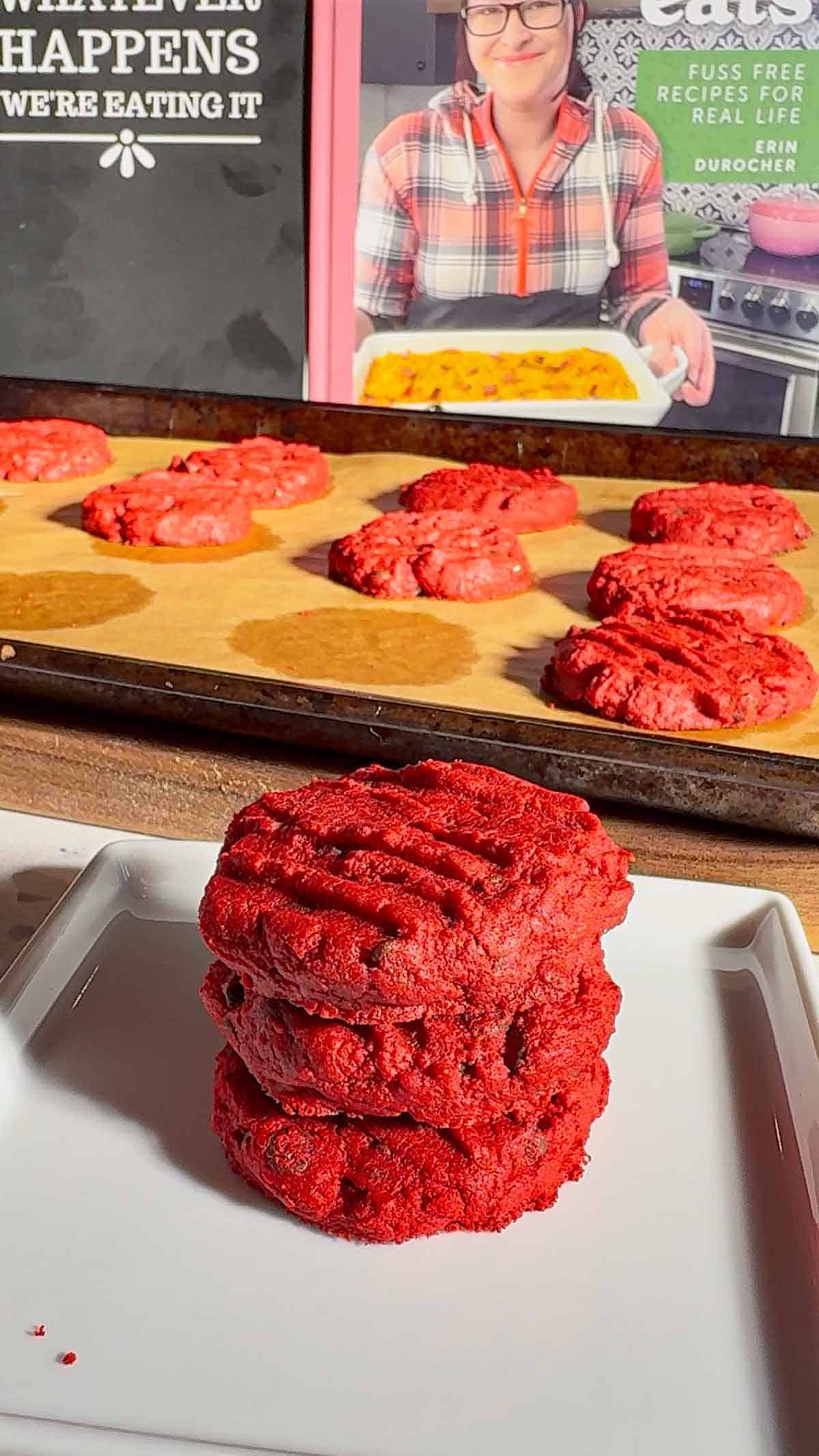 These red velvet shortbread cookies are a festive twist on classic whipped shortbread, with a rich red colour. With cream cheese, a hint of cocoa powder, and mini chocolate chips, this easy red velvet cookie recipe delivers the perfect balance of buttery, chocolatey flavour in every bite. Whether you’re baking for the holidays, a cookie exchange, or just because, these red velvet shortbread cookies are simple to make and guaranteed to stand out on any dessert table.