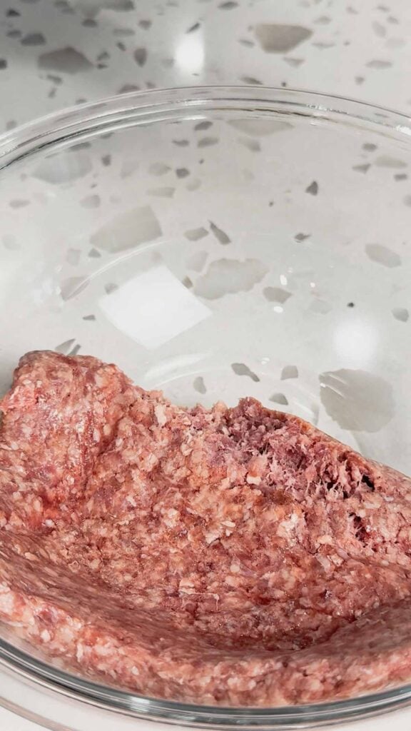 raw ground beef in a mixing bowl