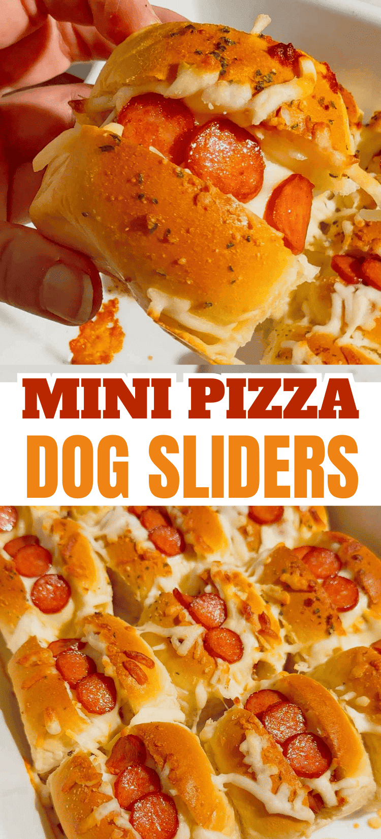 Craving fun, bite-sized party food? These Mini Pizza Dog Sliders are the ultimate crowd-pleaser! King's Hawaiian rolls brushed with garlic butter, stuffed with cocktail wieners, topped with tangy pizza sauce, heaps of shredded mozzarella & mini pepperoni slices—baked 18 minutes at 350°F until golden, toasty & bubbly! Ready in 30 minutes total (12 min prep), makes 12 mini hot dog sliders. Perfect game day snack, kid-friendly appetizer, easy party food, Super Bowl treat or quick family dinner. So cheesy, so fun! 🍕🌭🥖 #MiniPizzaDogs #PizzaDogSliders #CocktailWeinerSliders #KingHawaiianRecipes #EasyAppetizers #GameDayFood #PartyFoodIdeas #MiniHotDogs #CheesySliders #QuickSnacks #KidFriendlyRecipes #BakedSliders