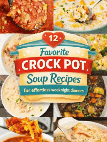 12 crock pot soup recipes that make cozy comfort food dinners completely effortless. This collection includes hearty slow cooker soups, rich beef stews, creamy chicken soups, and thick, flavorful chili recipes perfect for busy weeknights and cold weather meals. These easy crock pot dinners are family friendly, budget friendly, and great for picky eaters. Just dump the ingredients into your slow cooker and let it simmer into a warm, filling meal. Perfect for meal prep, freezer friendly dinners, make ahead meals, school night cooking, and easy family dinners when you need something simple, hearty, and satisfying without spending hours in the kitchen.