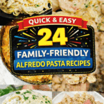 24 creamy alfredo pasta recipes that are perfect for busy weeknights, cozy family dinners, and comfort food cravings. These easy alfredo pasta dishes include classic chicken alfredo, shrimp alfredo, baked pasta casseroles, and simple skillet meals made with rich, creamy sauce. Perfect for picky eaters, budget friendly dinners, and fast family meals, these alfredo recipes are easy to make with simple ingredients. Great for school night dinners, lazy weeknight cooking, meal planning, and quick pasta dinners the whole family will love. Whether you&rsquo;re craving cheesy comfort food, easy one pan pasta meals, or hearty alfredo casseroles, these recipes make dinner simple, filling, and satisfying every time.