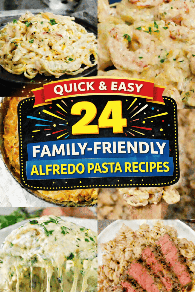 24 creamy alfredo pasta recipes that are perfect for busy weeknights, cozy family dinners, and comfort food cravings. These easy alfredo pasta dishes include classic chicken alfredo, shrimp alfredo, baked pasta casseroles, and simple skillet meals made with rich, creamy sauce. Perfect for picky eaters, budget friendly dinners, and fast family meals, these alfredo recipes are easy to make with simple ingredients. Great for school night dinners, lazy weeknight cooking, meal planning, and quick pasta dinners the whole family will love. Whether you’re craving cheesy comfort food, easy one pan pasta meals, or hearty alfredo casseroles, these recipes make dinner simple, filling, and satisfying every time.