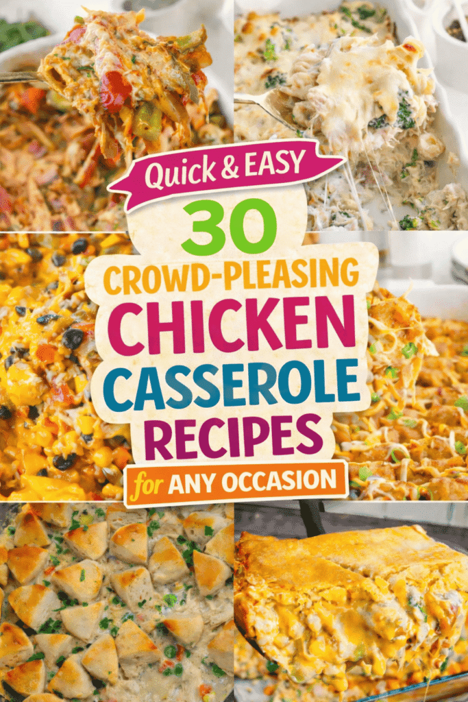 Easy chicken casserole recipes for a crowd that are perfect for potlucks, family gatherings, church suppers, and busy weeknights. These cheesy chicken casseroles are kid friendly, budget friendly, and great for feeding a hungry crowd. Find easy chicken bakes, creamy pasta casseroles, simple comfort food dishes, cheap family dinners, and hearty chicken recipes all in one place. Perfect for large family meals, make ahead casseroles, freezer friendly dinners, easy potluck recipes, crowd pleasing comfort food, and simple weeknight chicken dinners everyone will love.