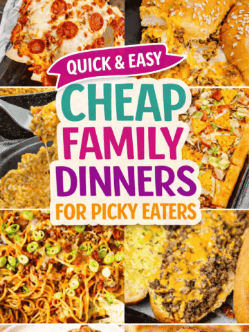 Easy weeknight dinners your whole family will actually eat! These kid friendly dinners are perfect for busy school nights, picky eaters, and lazy mom meals. Quick cheap dinners for families, easy dinner recipes for kids, simple school night meals, budget friendly dinners, and fast family dinners all in one list. Great ideas for picky eater dinners, quick weeknight meals, easy dinners on a budget, frugal family meals, simple kid approved recipes, easy dinner ideas for busy nights, quick meals for the week, school night dinner recipes, weekly meal planning, family dinner inspiration, affordable recipes, and easy comfort food everyone will love.