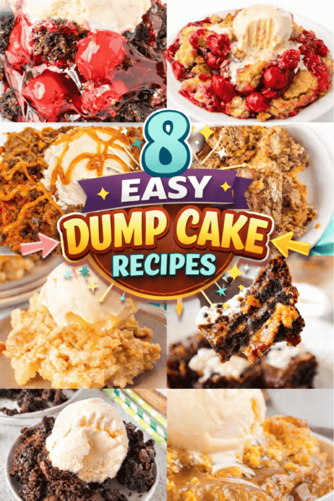8 easy dump cake recipes that are perfect for busy weeknight desserts, holiday baking, and simple family treats. This collection includes cherry dump cake, caramel apple dump cake, chocolate dump cake, carrot cake dump dessert, Oreo dump cake, pineapple dump cake, and pumpkin dump cake options. These easy desserts use boxed cake mix, pie filling, and pudding mix to create rich, gooey results with minimal effort. Many are 3 ingredient dump cake recipes that are beginner friendly and budget friendly. Perfect for potlucks, holiday parties, make ahead desserts, and quick sweet treats when you need something fast and delicious.