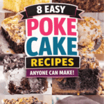 8 easy poke cake recipes that are perfect for parties, holidays, potlucks, and anytime you need an easy dessert that always disappears fast. This collection includes lemon poke cake, Butterfinger poke cake, Oreo poke cake, chocolate caramel poke cake, turtle poke cake, peanut butter poke cake, cream cheese banana bread poke cake, and Boston cream poke cake. These moist, flavor-packed poke cakes are made with simple ingredients and are great for beginner bakers, busy schedules, and stress-free desserts. Perfect for make ahead desserts, family gatherings, birthday parties, summer BBQs, and holiday dessert tables. These easy poke cake recipes are rich, creamy, crowd pleasing, and ideal for anyone who loves quick desserts with big flavor.