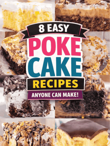 8 easy poke cake recipes that are perfect for parties, holidays, potlucks, and anytime you need an easy dessert that always disappears fast. This collection includes lemon poke cake, Butterfinger poke cake, Oreo poke cake, chocolate caramel poke cake, turtle poke cake, peanut butter poke cake, cream cheese banana bread poke cake, and Boston cream poke cake. These moist, flavor-packed poke cakes are made with simple ingredients and are great for beginner bakers, busy schedules, and stress-free desserts. Perfect for make ahead desserts, family gatherings, birthday parties, summer BBQs, and holiday dessert tables. These easy poke cake recipes are rich, creamy, crowd pleasing, and ideal for anyone who loves quick desserts with big flavor.