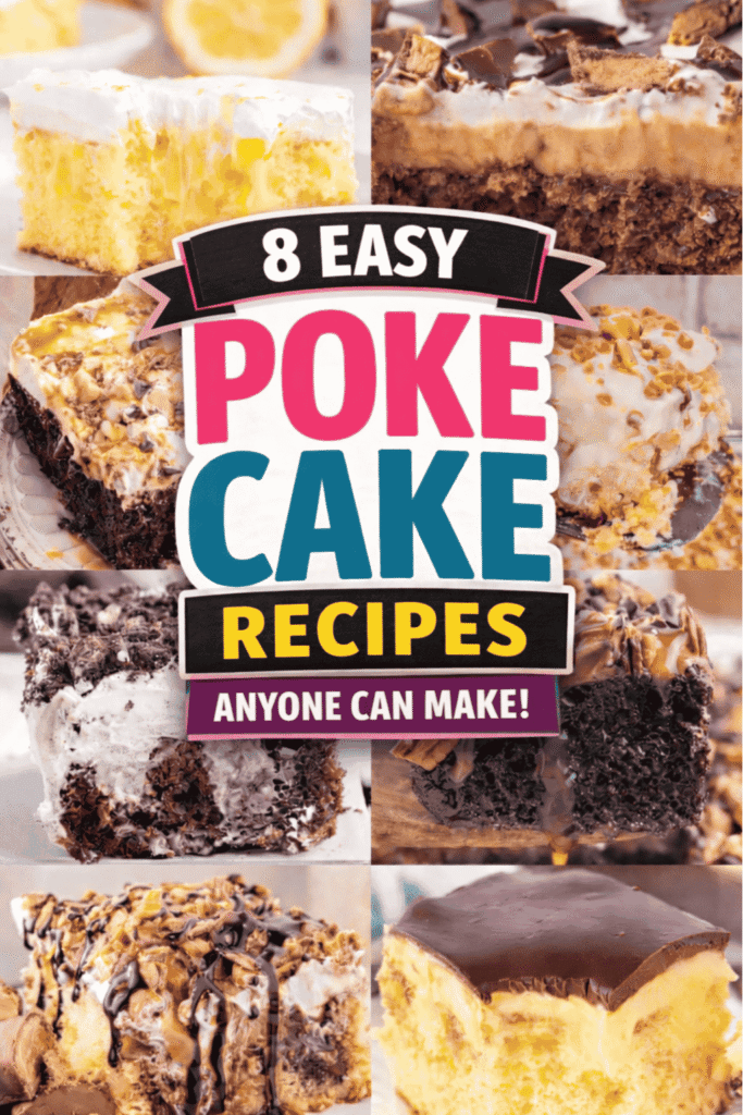 8 easy poke cake recipes that are perfect for parties, holidays, potlucks, and anytime you need an easy dessert that always disappears fast. This collection includes lemon poke cake, Butterfinger poke cake, Oreo poke cake, chocolate caramel poke cake, turtle poke cake, peanut butter poke cake, cream cheese banana bread poke cake, and Boston cream poke cake. These moist, flavor-packed poke cakes are made with simple ingredients and are great for beginner bakers, busy schedules, and stress-free desserts. Perfect for make ahead desserts, family gatherings, birthday parties, summer BBQs, and holiday dessert tables. These easy poke cake recipes are rich, creamy, crowd pleasing, and ideal for anyone who loves quick desserts with big flavor.
