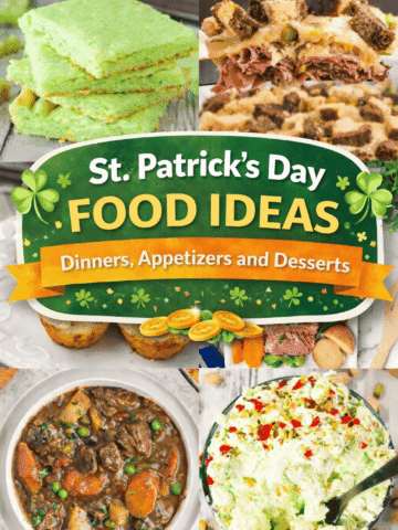 18 St Patrick’s Day food ideas perfect for festive family dinners and fun party spreads. This collection of Irish dinner recipes and Irish desserts includes shepherd’s pie, beef stew, crock pot corned beef with carrots and potatoes, corned beef grilled cheese, and reuben sandwich casserole. You’ll also find easy St Patrick’s Day meals like cream cheese bacon mashed potatoes, potato leek soup, steak and potato soup, plus appetizers, finger foods, biscuits, and kid friendly green food. Sweet treats include Baileys Irish cream fudge, mint Oreo pie, mint chocolate fudge, pistachio cookie bars, pistachio fluff salad, fruity pebbles treats, and avocado dip. Family friendly party ideas everyone will love.